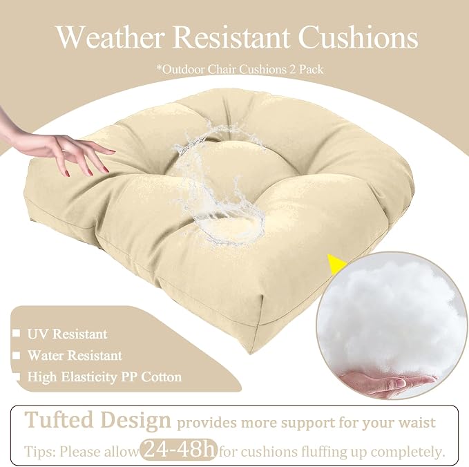 MTMR 2Pcs Outdoor Chair Cushions, Patio Furniture Seat Pads, Waterproof | 2Pcs , waterproof cover, u-shaped, no-fading, thick patio seat pads for outdoor wicker furniture in yard, 19x19x4