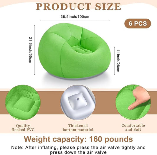 Realspring 6 9 12 Pcs Inflatable Bean Bag Chairs for Adults with Electric Air Pump, Blow up Couch Folding Portable Inflatable Couch Lazy Sofa for Outdoor Movie Night Camping(Coffee,Orange,Green,6 Pcs)
