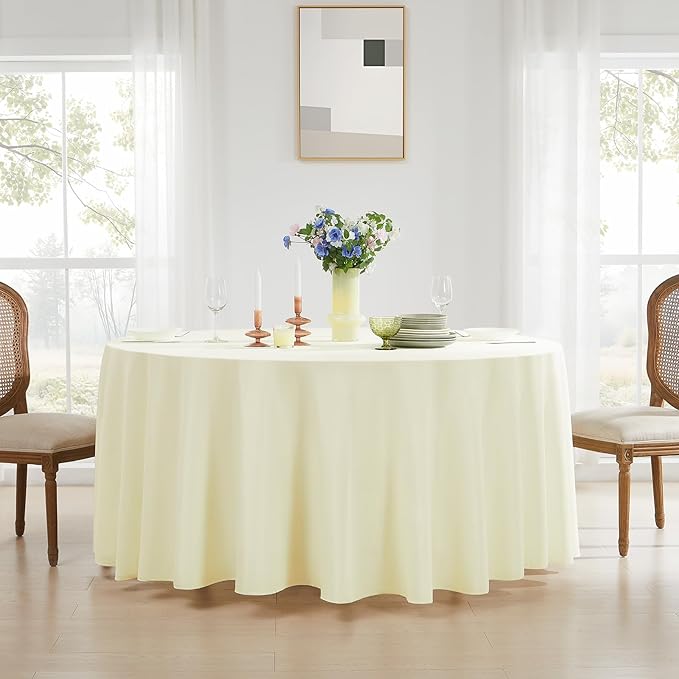 10 Pack Ivory Round Tablecloths 132 Inch for Dining Tables | Washable Decorative Linen Polyester Table Cover for Banquets Buffets Parties and Weddings