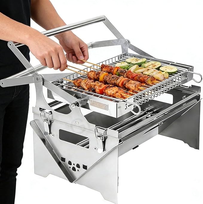 Premium 304 Stainless Steel Charcoal Grill with Flip Handle, Detachable & Portable, Suitable for Home Cooking and Outdoor Adventures, Ensures Uniform Grilling for All Your Favourite Foods