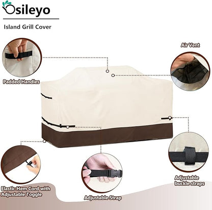 86 Inch Island Grill Cover - 600D Heavy Duty Waterproof All Weather Protection Outdoor Cover,Beige & Brown