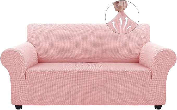Asnomy Stretch Couch Covers Washable,loveseat Cover Slipcovers,Pink | 1-Piece Sofa Cover(55"-78") loveseat cover Furniture Protector Soft Jacquard,Non-Slip Elastic Bottom for Dogs & Kids