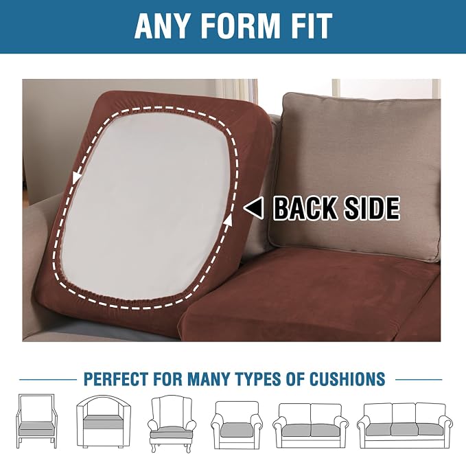 H.VERSAILTEX Velvet Stretch Couch Cushion Cover Plush Cushion Slipcover for Chair Loveseat Sofa Cushion Furniture Protector Seat Cushion Sofa Cover (3 Piece Sofa Cushion Covers, Burnt Brick)