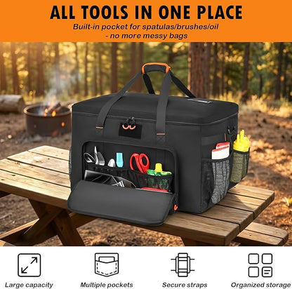 Grill Carrying Bag, Grill Cover Compatible with Ninja OG951 OG850 Woodfire Pro XL Outdoor Grill & Smoker, Grill Storage Carry Bag with Multi Pockets for Grill Accessories, Bag Only