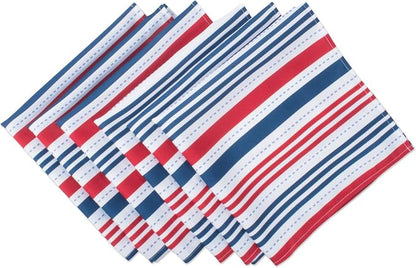 DII Patriotic Stripes Tabletop Collection, Stain Resistant & Waterproof, Napkin Set, 20x20, Red, White, & Blue, 6 Count