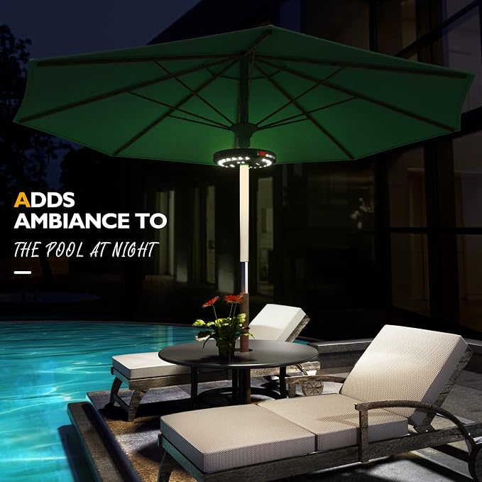 Eletorot 2pcs Rechargeable Patio Umbrella Lights Outdoor Decor for Garden | 28 White LED 3 Lighting Modes for Patio Table 1.25-1.9inch Pole Light, Patio Lighting Pool Accessories, Backyard Light