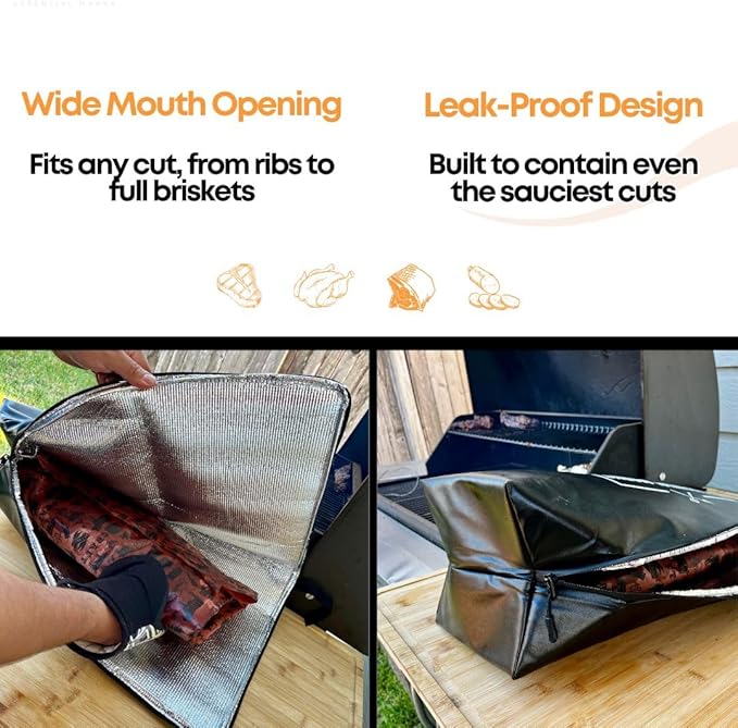 BBQ Blanket for Resting Meat – 21" Heavy-Duty, Leakproof Multi-Layer Insulated for Resting Smoked Meats – with Wide Mouth for Brisket, Turkey & Steak, BBQ Gift