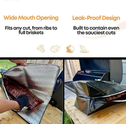 BBQ Blanket for Resting Meat – 21" Heavy-Duty, Leakproof Multi-Layer Insulated for Resting Smoked Meats – with Wide Mouth for Brisket, Turkey & Steak, BBQ Gift