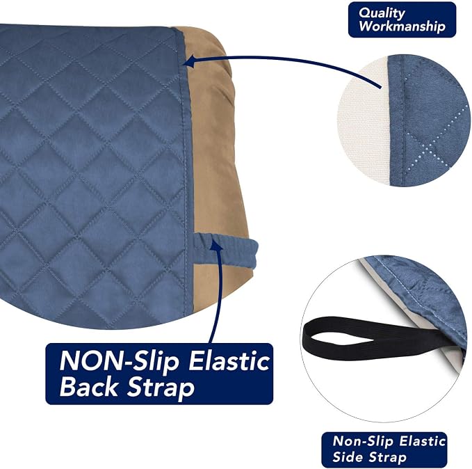 PureFit Reversible Recliner Chair Covers Couch Covers for Dogs, 19 in | Dark Blue/Light Blue, Water Resistant Couch Protector, Washable Pet Couch Cover with Non Slip and Elastic Straps For Kids