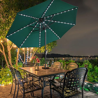 EliteShade USA 10-Year-Non-Fading 9ft Market Patio Umbrella, Commercial Grade Table Sun Umbrella with 80 Solar LED Lights, Crank Open, Windproof & UPF 50+ UV Protection for Garden, Deck, Pool, Backyard, Forest Green
