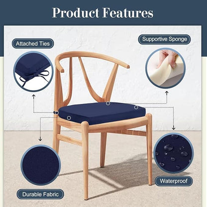 Cozyide Outdoor Chair Cushions, Waterproof Patio Seat Cushions with Adjustable Straps, Round Corner Patio Chair Cushions for Garden, Navy, 17x16x2 Inch (Pack of 4)