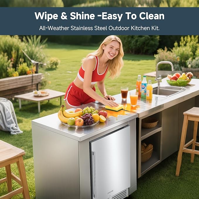 BODEGA 24 inch Stainless-Steel Outdoor Kitchen Cabinet for Beverage Cooler, Under Counter Beverage Refrigerator Cabinet Module is Designed to 24-inch Indoor/Outdoor Under-Counter Refrigerator.