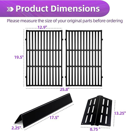 Genesis E310 Grill Parts Cast Iron E330 Grill Grates for Weber Genesis S330 EP310 with 7620 Porcelain Flavorizer Bars 7622 Heat Deflector Grill Replacement Parts for Weber 300 Series