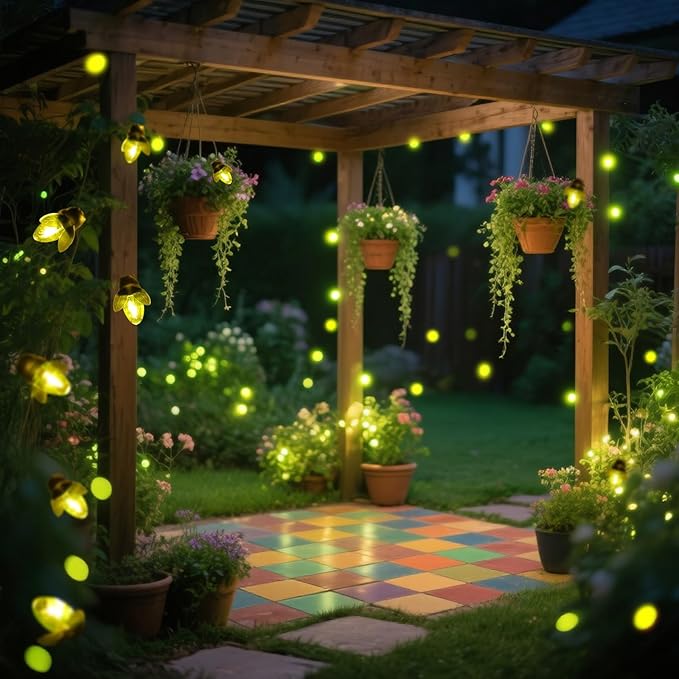 ANGMLN 2 Pack Solar Firefly Lights, 30 LED Solar Fireflies Fairy String Lights Outdoor Solar Powered String Lights Waterproof for Garden Patio Home Wedding Party Spring Decor