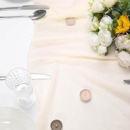Ivory Glitter Chiffon Table Runner 35x120 Inches 6 Pack for Wedding Reception Formal Dining Table Decor