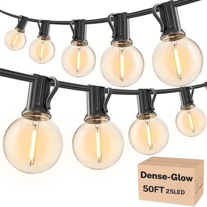 RTTY Outdoor String Lights 50ft, G40 Led Patio Lights with 26pcs Bulbs,Waterproof Shatterproof Dimmable Hanging Connectable Globe Outdoor Lights for Cafe,Bistro,Backyard,Gazebo,Balcony,Party, Black