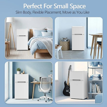 Electactic 2.5 Cu.Ft Mini Fridge with Freezer, Double-Door Compact Refrigerator, Adjustable Glass Shelves, Mechanical Thermostat & Leveling Feet, Space-Saving for Apartment/Dorm/Office, White
