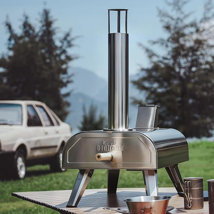 BIG HORN OUTDOORS 12" Multi-Fuel Pizza Oven, Portable Outdoor Pizza Oven, Wood Fired & Propane Gas, Pellet Pizza Maker with Pizza Stone