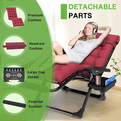 ZENPETIO 29In XL Zero Gravity Chair, 440LBS with Cushion | Anti Gravity Recliner Lounge Chair with Aluminum Alloy Lock & Footrest, 90-170° Adjustable, for Lawn Patio Indoor Outdoor