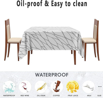 Gray and White Geometric Waterproof Square Tablecloth 60x60 Inch Abstract Irregular Stripes Square Tablecloths Dining Table Cloth Buffet Parties Patio Camping Chic Decor for Home Kitchen