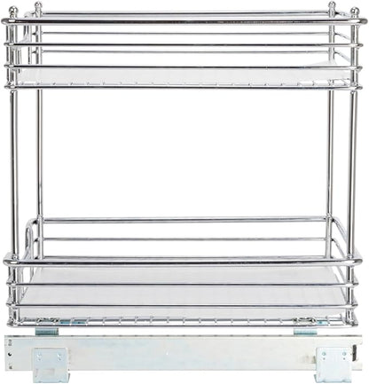 Household Essentials Glidez Chrome-Plated Steel Pull-Out/Slide-Out Storage Organizer with Plastic Liners for Under Cabinet Use - 2-Tier Design - Fits Standard Size Cabinet or Shelf, Chrome