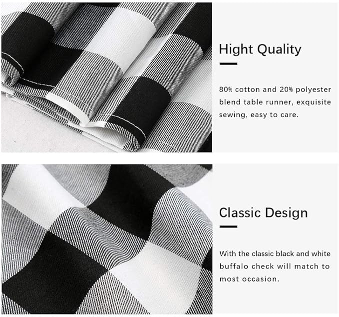 Black and White Plaid Table Runner Checker Buffalo Table Runner 4 Pieces 13 x 108 Inch Table Cover for Halloween Party Outdoor Family Fall Decorations