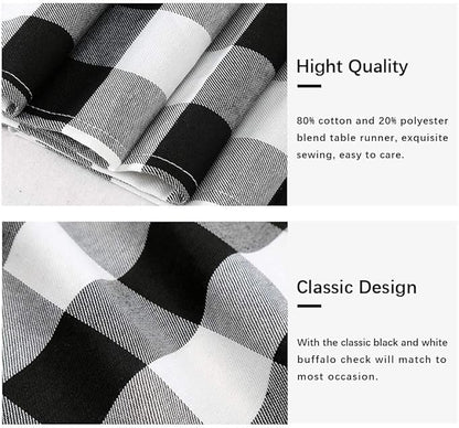 Black and White Plaid Table Runner Checker Buffalo Table Runner 4 Pieces 13 x 108 Inch Table Cover for Halloween Party Outdoor Family Fall Decorations