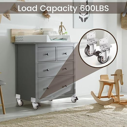 Nefish Side Mount Casters 2 Inch L-Shaped Small Rubber Caster Set of 4, Ball Bearing 360 Degree Plate Swivel Castors Wheel 600 LBS, Casters Wheels for Furniture, Baby Bed, Kitchen, Cabinet, Table