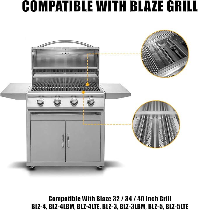 Flame Tamer Grill Replacement Parts for Blaze Grill BLZ-4 BLZ-4-Cart BLZ-4-LP BLZ-4-NG 32-Inch 25-Inch 40-Inch 3-5 Burner Grills Stainless Steel Heat Tent Shields for Even Heat & Smoky Flavor