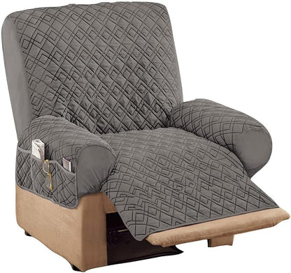 Collections Etc Diamond-Shape Quilted Stretch Recliner Cover with Storage Pockets and Elastic Straps - Furniture Protector | Storage Pockets and Elastic Straps - Furniture Protector