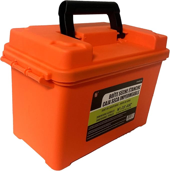 SE Waterproof Dry Box with Detachable Lid – 14" x 7.5" x 8.67" Orange Storage Case with Rubber Gasket Seal, Snap Closures & Handle for Camping, Boating, Fishing Gear & Outdoor Protection - 87466DBL-OR