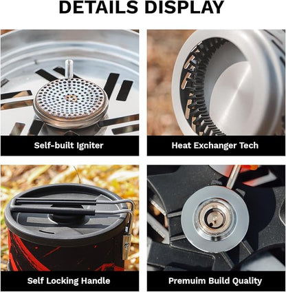 Fire-Maple Fixed Star 1 Pro Camping Stove System, Upgraded Handle, 19.6oz | 30% Faster Boil with HX Base, Piezo Ignition, Locking Handle, All-in-One, Portable, Compatible with Most Canisters