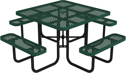 Norwood Commercial Furniture Open Air Series 46" Square Picnic Table with Benches and Umbrella Hole, Commercial-Grade Steel Portable Outdoor Picnic Table, Black