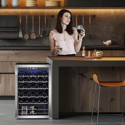 Electactic 4.4 Cu.ft Wine Cooler Refrigerator, 37 Bottle Freestanding Cabinet Wine Cellars, Wine Fridge with Glass Door for Home Use, Protecting Your Reds, Silver