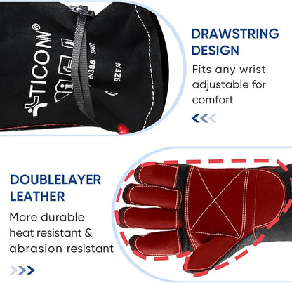 TICONN Welding Gloves, 16 IN L/XL/XXL 1000°F Heat-Resistant Fireproof Leather Gloves for Welders, Stick, Forge, Mig, Tig, BBQ