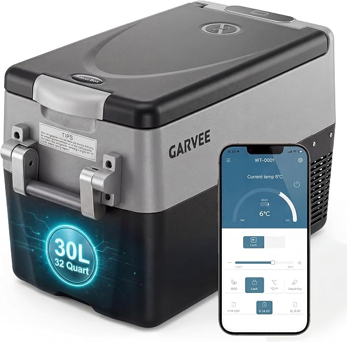 Garvee 42QT 12V Portable Refrigerator, Dual Zone Car Fridge Freezer with App Control & AC/DC Power for Camping, RV, Truck, Fishing & Home