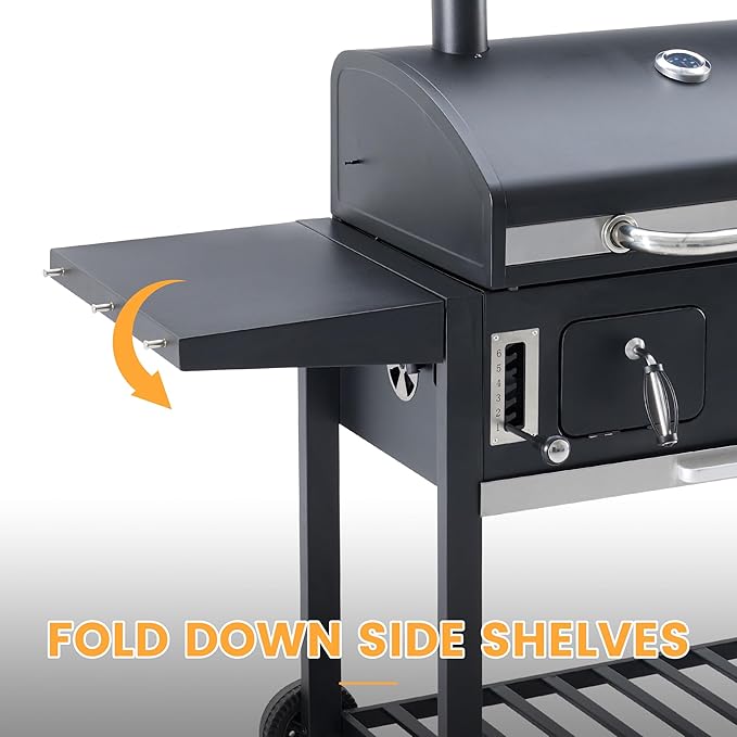 VICLLAX Extra-Large Premium Charcoal Grill - Smoker Grill with 600 sq in Cooking Space, Dual Adjustable Trays & Foldable Side Tables, Enamel-Coated Grills for Professional BBQ Experience