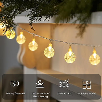 Metaku Globe Fairy Lights Battery Operated 33ft 80LED String Lights with Remote Waterproof Indoor Outdoor Hanging Decorative Christmas Lights for Home Party Patio Garden Wedding (Pack of 3)