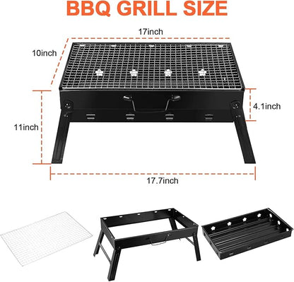 iMounTEK 17" Portable Compact BBQ Grill Foldable Charcoal Barbecue Grill Lightweight Smoker Barbeque Grill for Camping Picnics Backyard Grilling