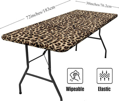 Irisbell Picnic Table Cover with Elastic Edge,6FT Wind Proof Wrinkleproof Fitted Tablecloth Cover Camping Beach Patio Rectangle Table Cloth for Indoor Outdoor (Leopard, 30'' x 72'')