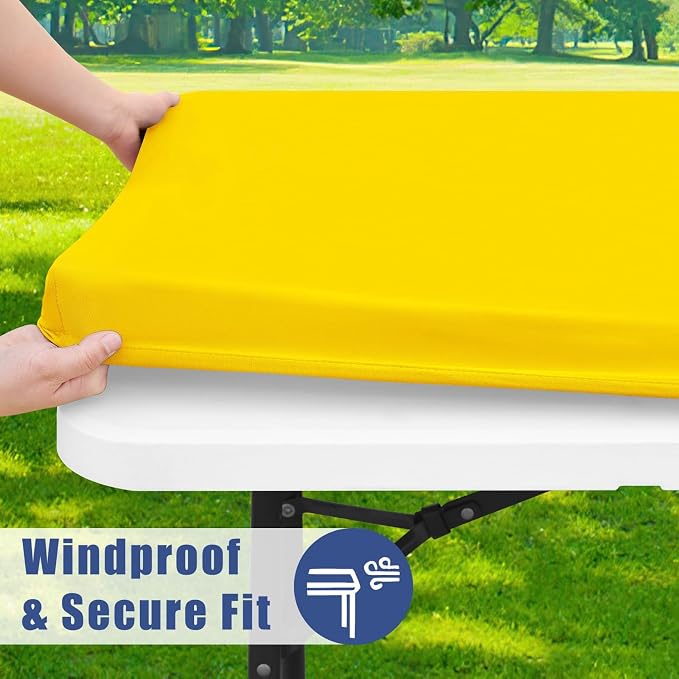 Moosfor Spandex 4 Foot Rectangle Table Cloth, Elastic Fitted Tablecloths for Picnic, Stretch Washable Patio Table Cover for Outdoor, Camping, Banquet and Parties (Yellow, 24"x48")