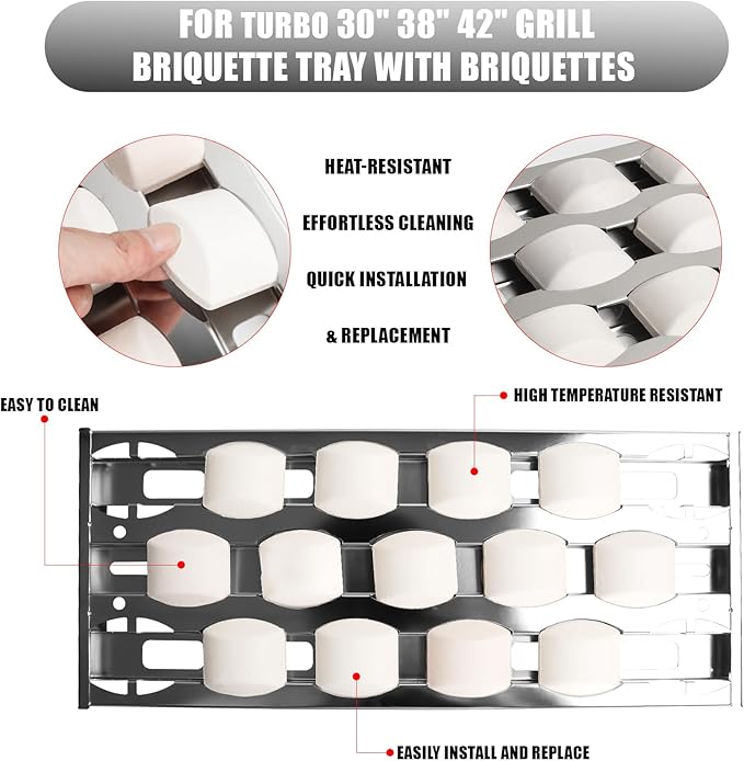 SafBbcue Briquette Tray for Turbo 720-0057 CG3CKW CG4CKW Elite BTE3221NG CG3TDN CG5TDN XG3TCN Classic CG3TCN Cutlass Pro Briquette Tray RON30B RON38B RON42B Grills Stainless Steel 4 pcs