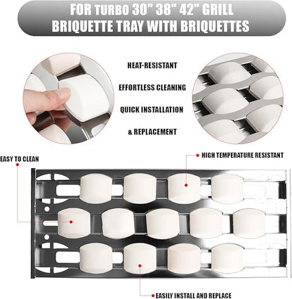 SafBbcue Briquette Tray for Turbo 720-0057 CG3CKW CG4CKW Elite BTE3221NG CG3TDN CG5TDN XG3TCN Classic CG3TCN Cutlass Pro Briquette Tray RON30B RON38B RON42B Grills Stainless Steel 4 pcs