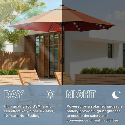 EliteShade USA 10-Year-Non-Fading 10ft Market Patio Umbrella, Commercial Grade Table Sun Umbrella with 80 Solar LED Lights, Crank Open, Windproof & UPF 50+ UV Protection for Garden, Deck, Pool, Backyard, No Tilt, Rust