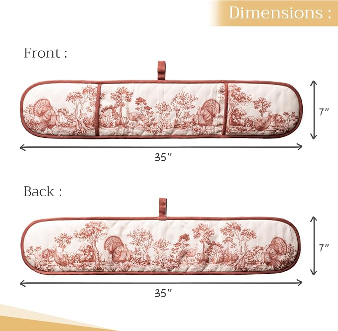 Maison d' Hermine Double Oven Mitts 100% Cotton Double Oven Glove (7"x35") | Heat Resistant BBQ Cooking Gloves with Loop Baking Kitchen Home Hotel Farmhouse Thanksgiving Christmas - Holy Jouy - Brown