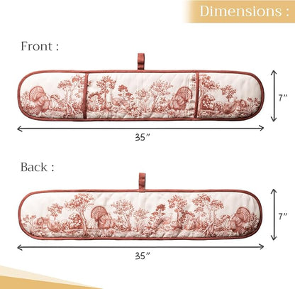Maison d' Hermine Double Oven Mitts 100% Cotton Double Oven Glove (7"x35") | Heat Resistant BBQ Cooking Gloves with Loop Baking Kitchen Home Hotel Farmhouse Thanksgiving Christmas - Holy Jouy - Brown