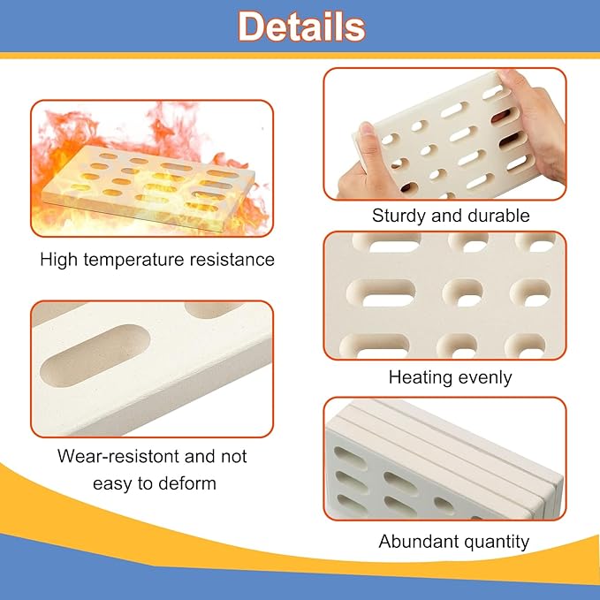 Ceramic Brick, Ceramic Radiant Flame Tamer Replacement for Barbeques Galore Grand Turbo, Grand Hall, Members Mark Grills, Heat Plate Ceramic Briquettes, 7 1/16" x 4 3/4" x 1/2", 4 Pack
