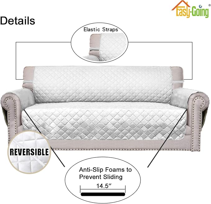 Easy-Going Reversible Couch Cover, 2 Cushion Sofa, White/White | Oversized Loveseat Slipcover For Dogs, Water Resistant Mat, Living Room, Non-Slip Sofa Cover, Pet Friendly