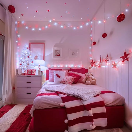 JMEXSUSS 400 LED Red and White Christmas Lights Outdoor with Remote | 132Ft Classroom Lights Indoor for Bedroom Plug in, 8 Modes Christmas Tree Light for Room Party Holiday Xmas Decorations