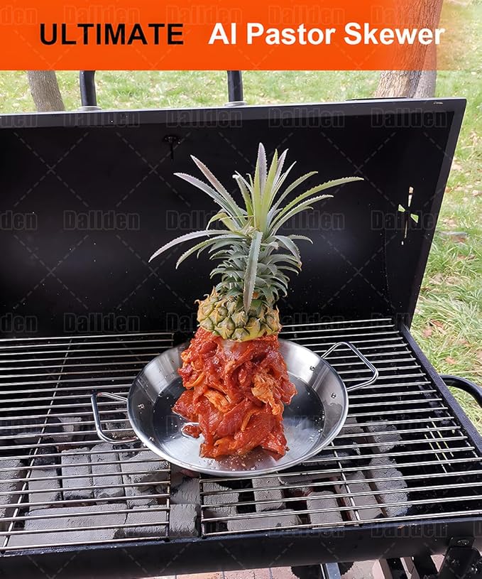 BBQ Vertical Skewer-Al Pastor Skewer Vertical Rotisserie Vertical Spit Stand for Tacos Al Pastor, Shawarma, Gyros- BBQ Grilling Accessory with 3 Removable Spikes (8”, 10" and 12”)
